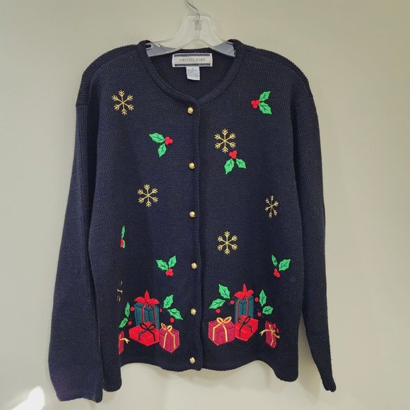 Crystal Kobe vintage Christmas button front cardigan sweater woman's size medium - Picture 10 of 10